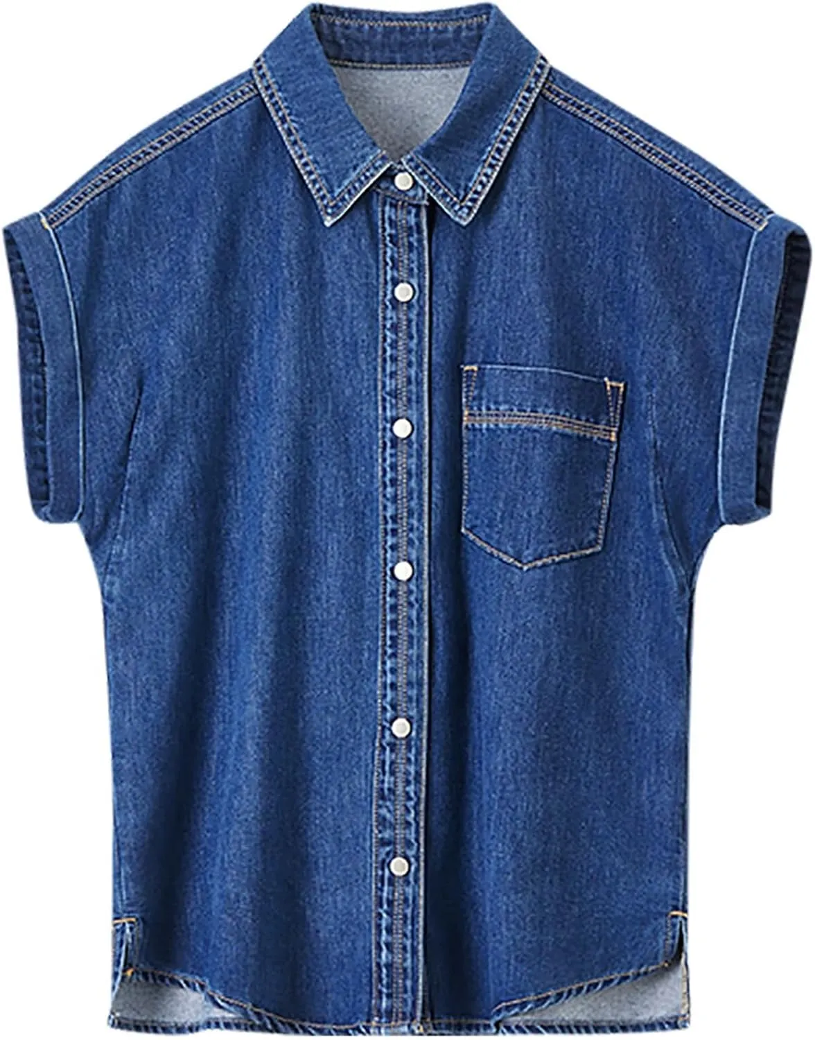 Vintage Streetwear Denim Shirt for Women 2025 Fashion Casual Lapel Short Sleeve Cotton Button Jean Outerwear