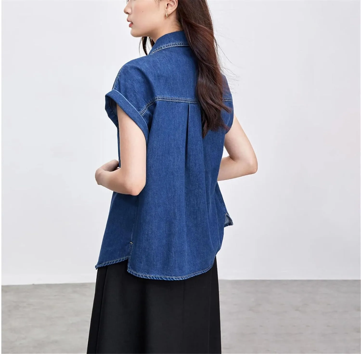 Vintage Streetwear Denim Shirt for Women 2025 Fashion Casual Lapel Short Sleeve Cotton Button Jean Outerwear