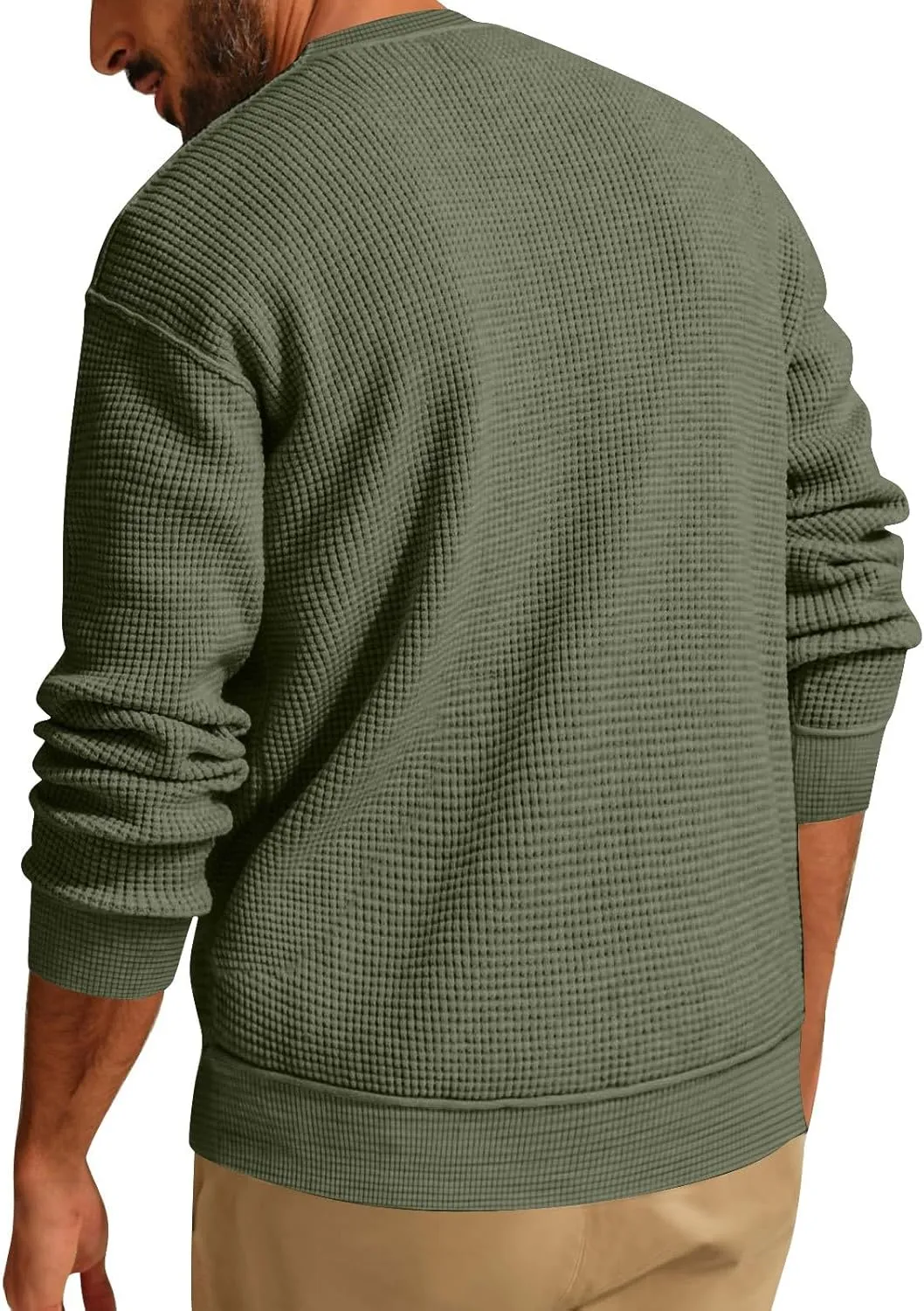 Waffle Texture Sweatshirt for Men Button Down Crew Neck Long Sleeve Henley Sweatshirt Warm Lightweight Casual Tshirt