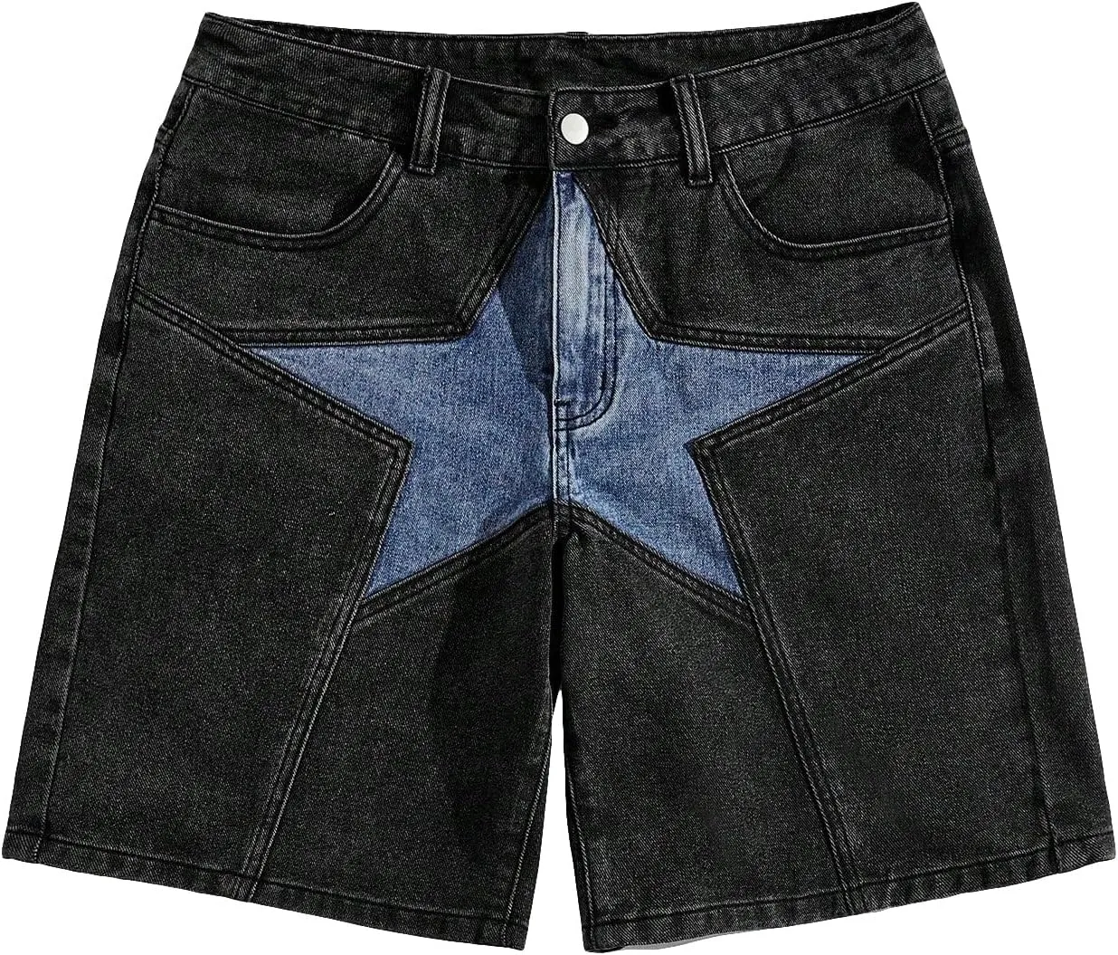 WDIRARA Men's High Waisted Button Straight Leg Denim Shorts with Pockets