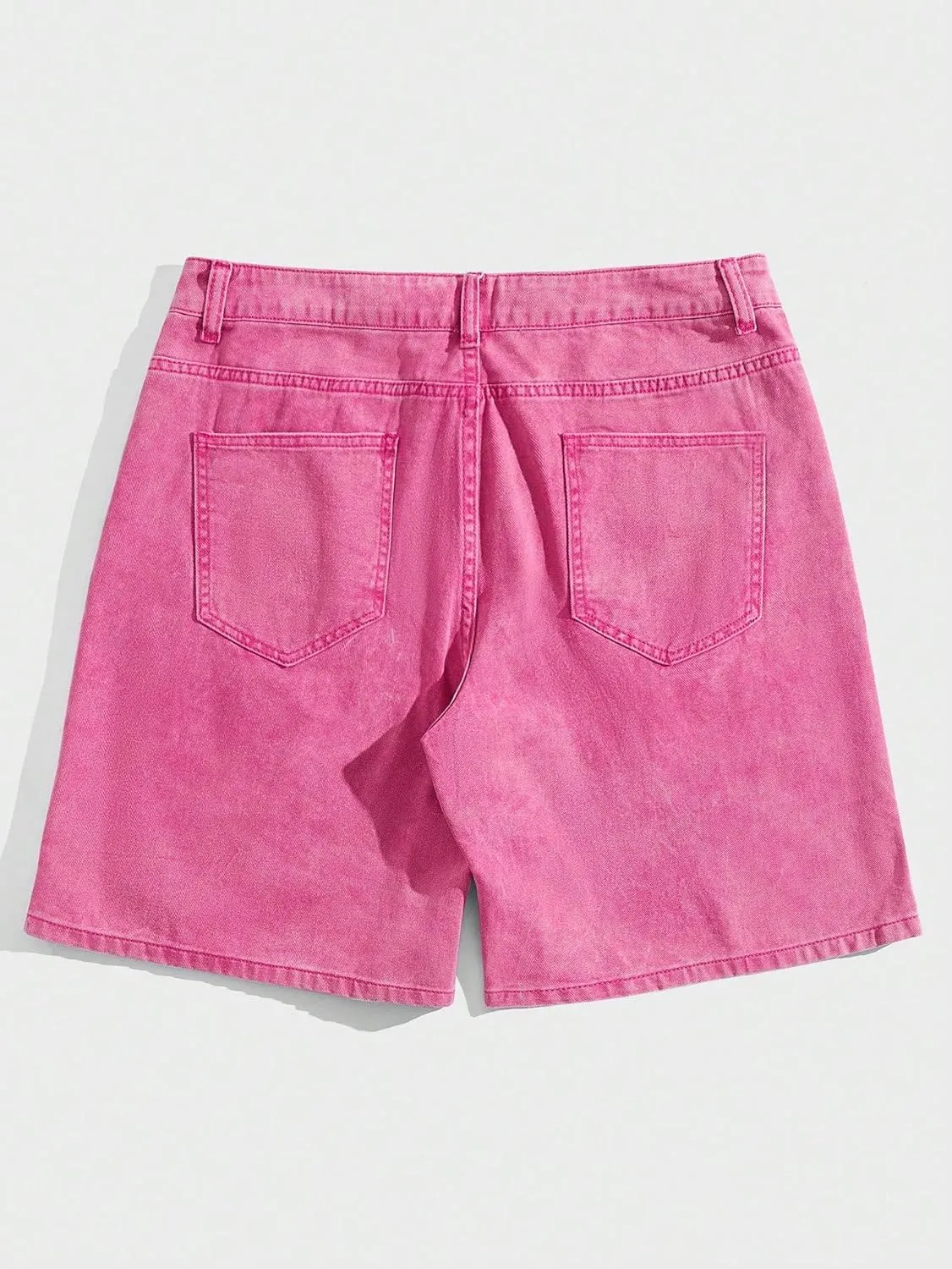 WDIRARA Men's High Waisted Button Straight Leg Denim Shorts with Pockets