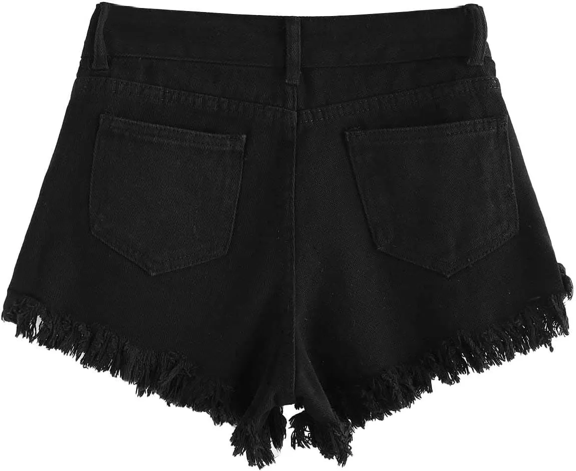 WDIRARA Women's High Waisted Raw Hem Distressed Ripped Casual Denim Shorts