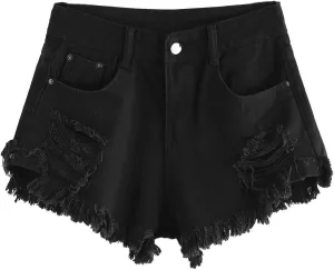 WDIRARA Women's High Waisted Raw Hem Distressed Ripped Casual Denim Shorts