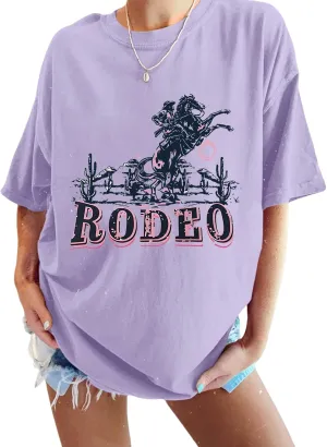 Western Cowboy Shirts for Women Vintage Rodeo Graphic Oversized Tshirt Country Music T Shirt Cowgirl Tees Retro Tops
