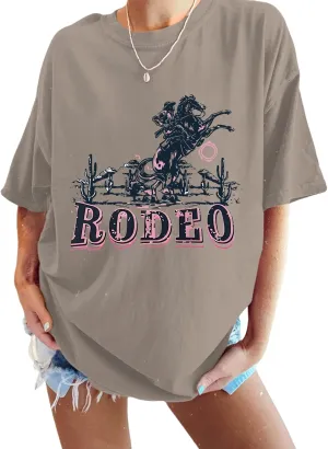 Western Cowboy Shirts for Women Vintage Rodeo Graphic Oversized Tshirt Country Music T Shirt Cowgirl Tees Retro Tops