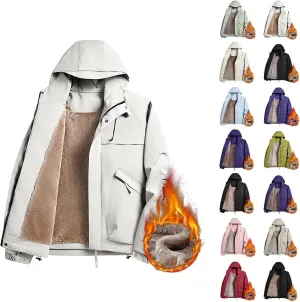 Windbreaker Jackets for Men Waterproof Lightweight Hooded Softshell Sherpa Lined Jacket Travel Jacket with Pocket