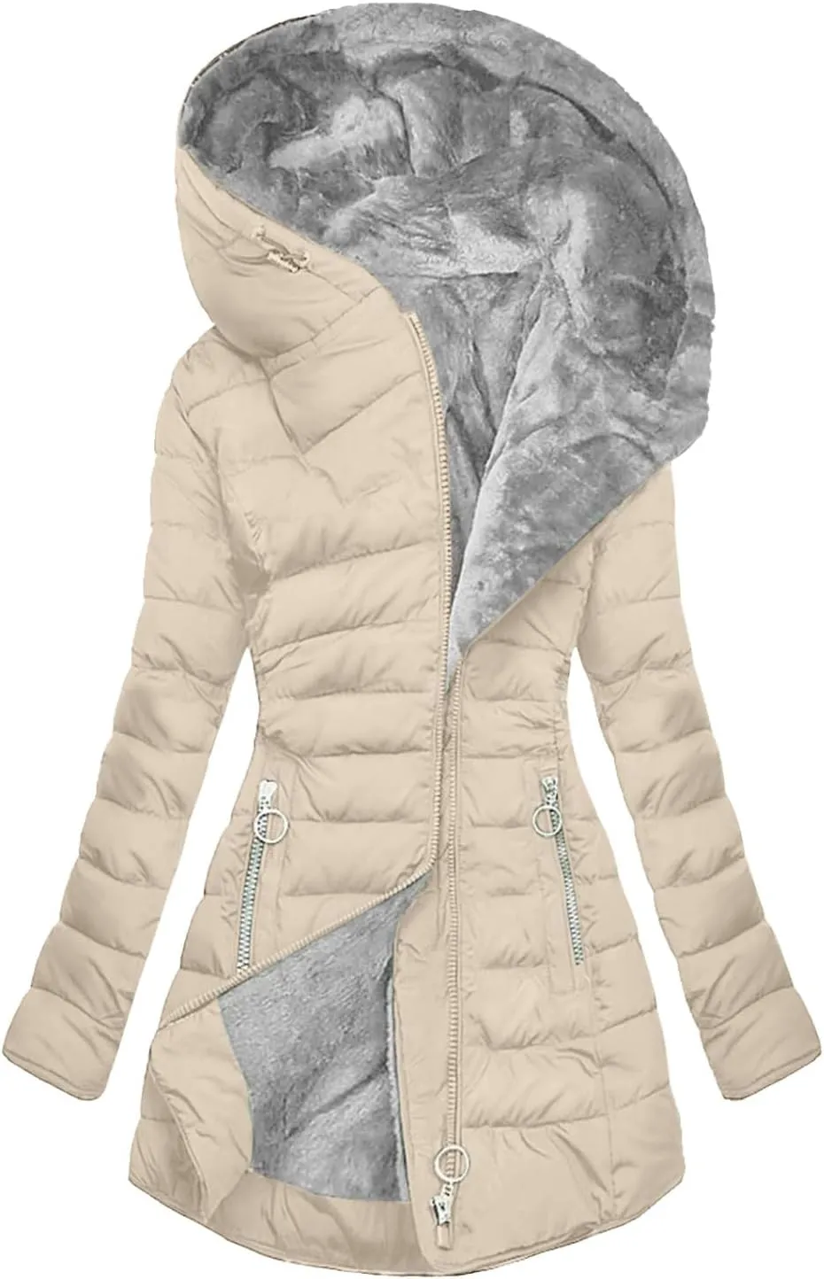 Winter Coats for Women Fleece Lined Hooded Down Puffer Jacket Thicken Warm Parka Jackets with Zipper Pockets