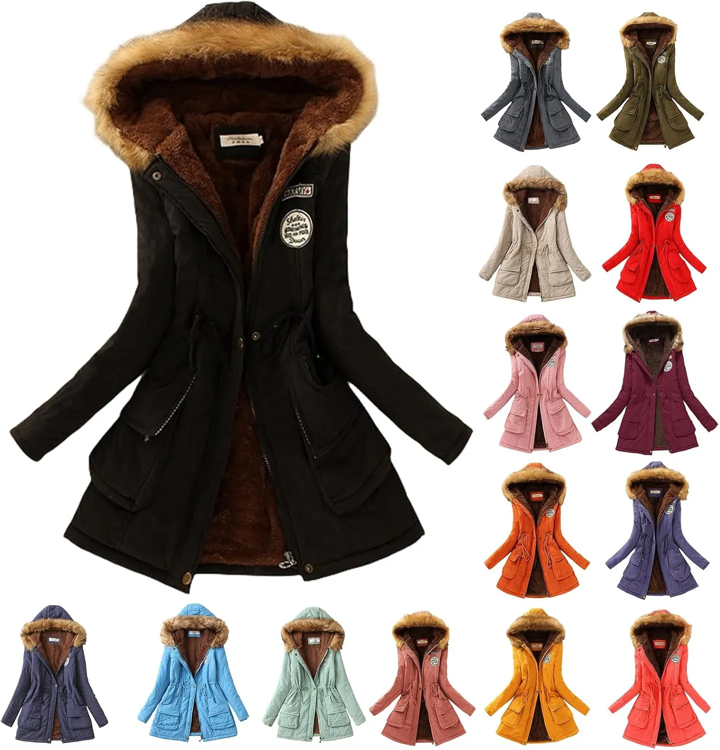 Winter Jackets for Women Warm Faux Lamb Wool Lined Jacket Coat Mid Length Thicken Padded Jacket