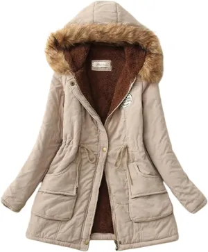 Winter Jackets for Women Warm Faux Lamb Wool Lined Jacket Coat Mid Length Thicken Padded Jacket