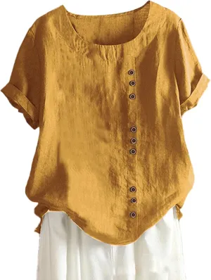 Women Button Up Shirt Plain Short Sleeve Linen Summer Casual Dress Blouse Tops Loose Tee Shirts