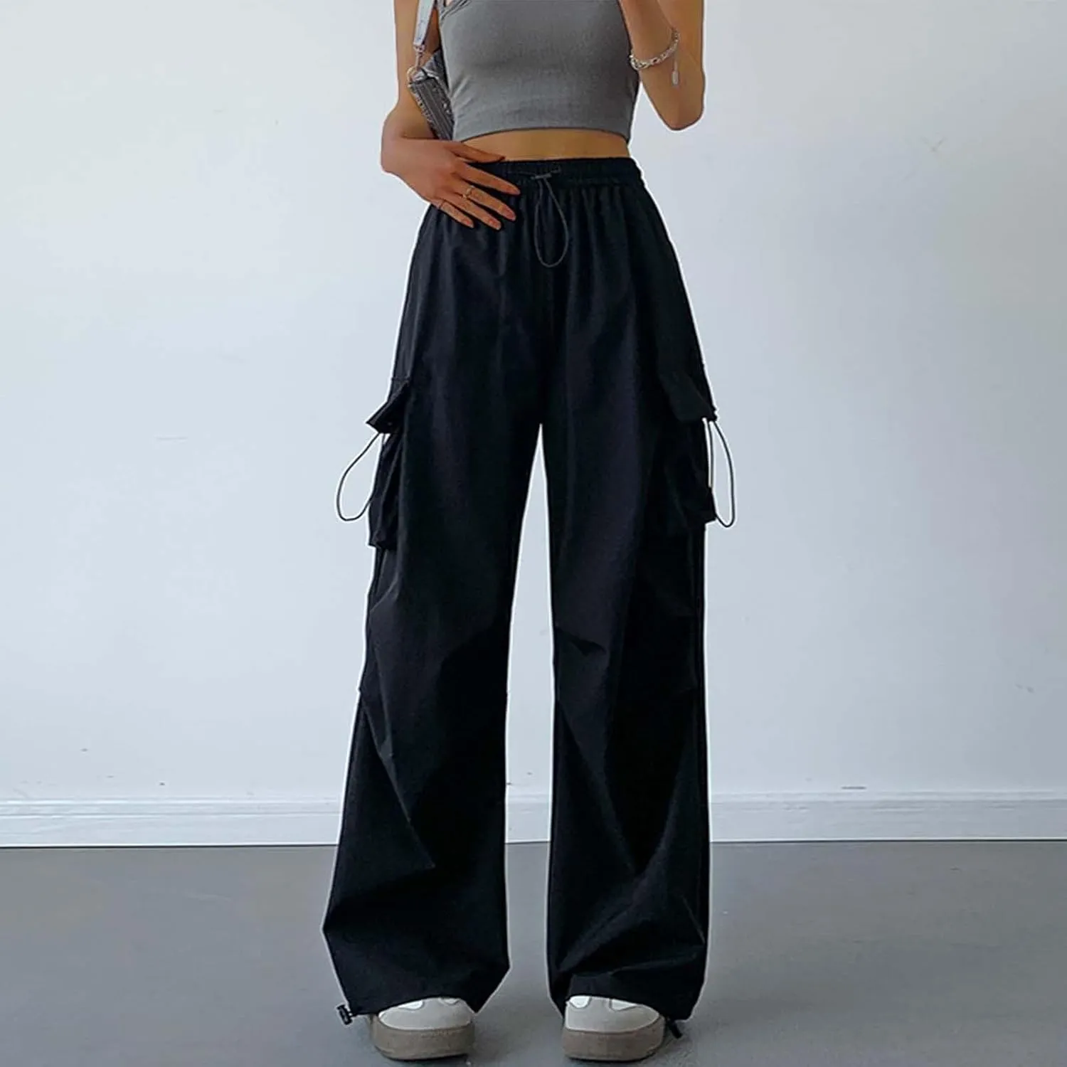 Women Cargo Pants Baggy Y2K Clothing Multi Pockets High Waist Loose Straight Leg Pants Vintage Grunge Aesthetic