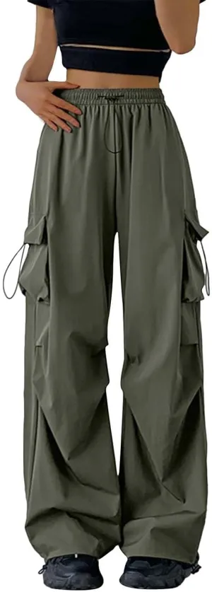 Women Cargo Pants Baggy Y2K Clothing Multi Pockets High Waist Loose Straight Leg Pants Vintage Grunge Aesthetic
