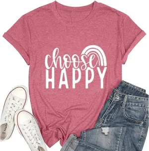 Women Choose Happy T Shirt Funny Cute Graphic Tee Blessed Tshirt Inspirational Short Sleeve Summer Casual Tops