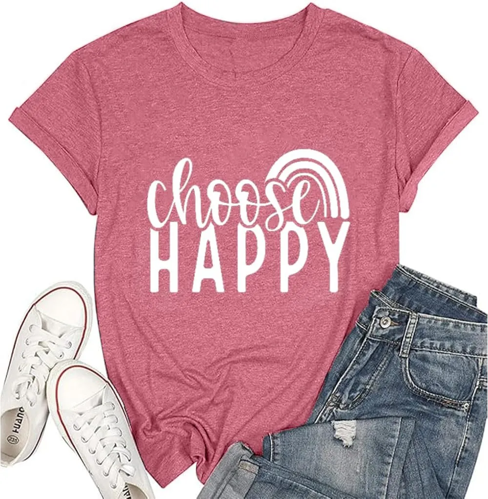 Women Choose Happy T Shirt Funny Cute Graphic Tee Blessed Tshirt Inspirational Short Sleeve Summer Casual Tops