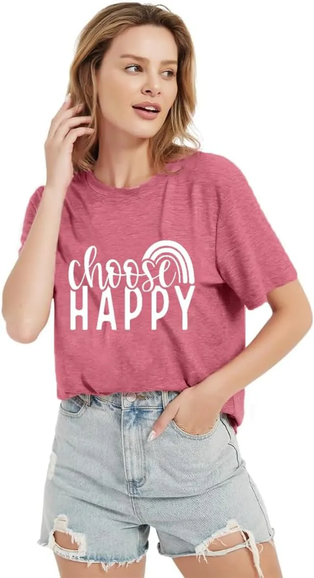 Women Choose Happy T Shirt Funny Cute Graphic Tee Blessed Tshirt Inspirational Short Sleeve Summer Casual Tops