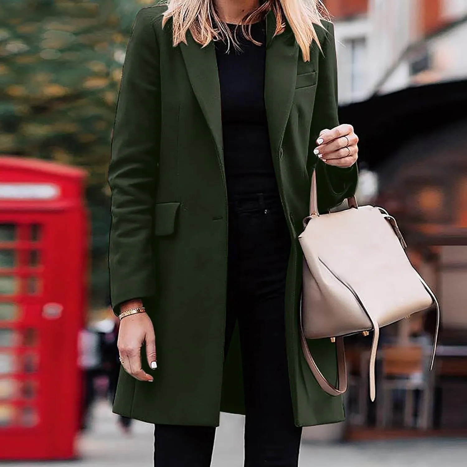 Women Coats,Elegant Notched Collar Double Breasted Wool Blend Over Coat Double-Breasted Lapel Jacket Outwear