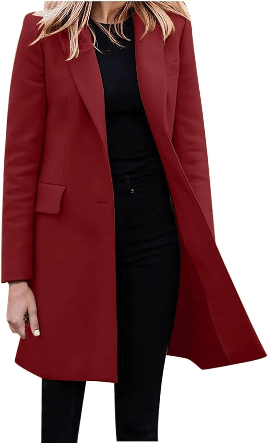 Women Elegant Notched Collar Double Breasted Wool Blend Over Coat Double-Breasted Lapel Jacket Outwear