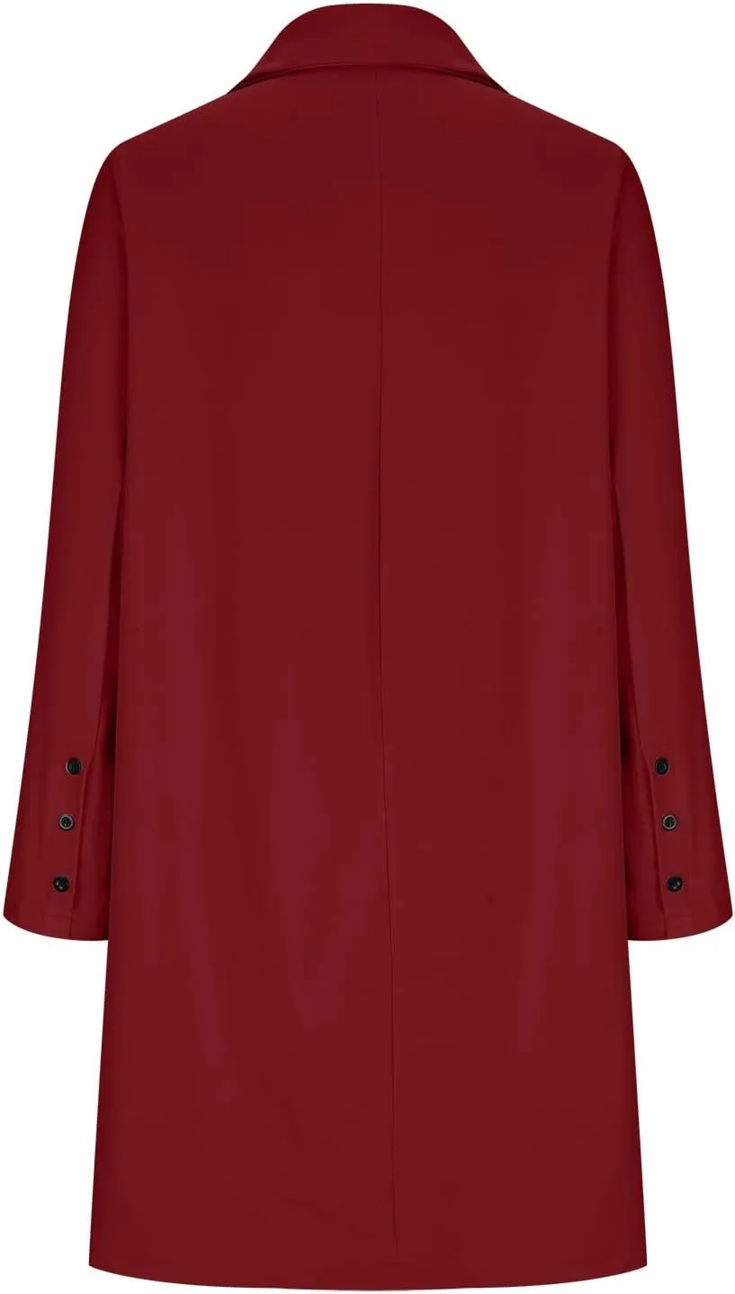 Women Elegant Notched Collar Double Breasted Wool Blend Over Coat Double-Breasted Lapel Jacket Outwear