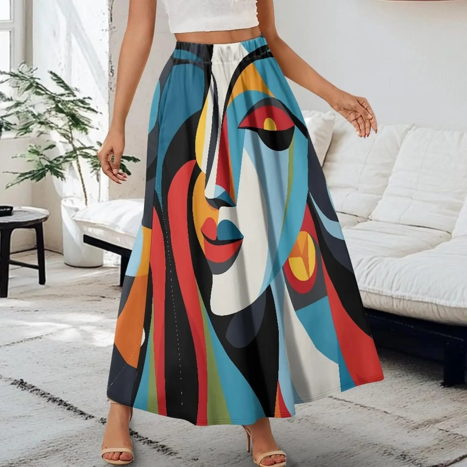 Women Long Skirts with Pockets Bohemian Casual Flowy High Waisted Ankle Length Maxi Skirt for Party Prom