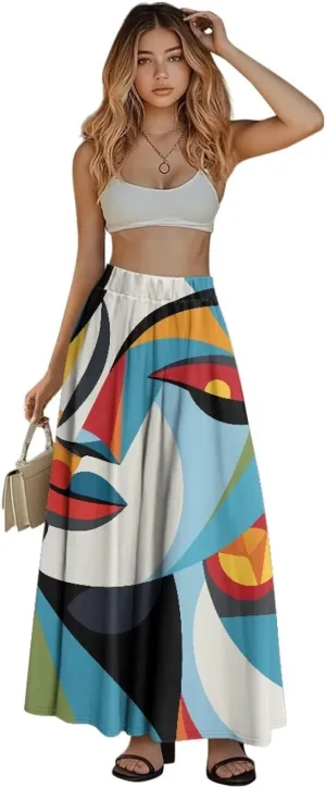 Women Long Skirts with Pockets Bohemian Casual Flowy High Waisted Ankle Length Maxi Skirt for Party Prom
