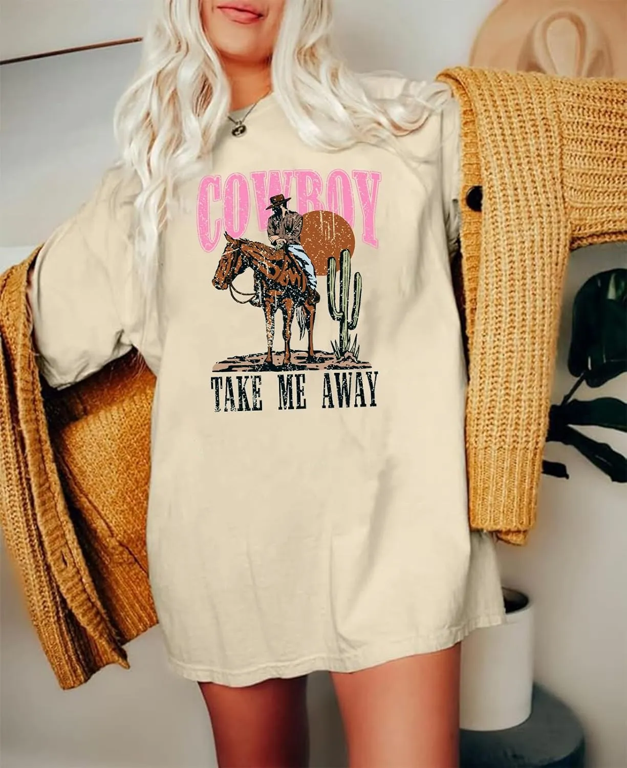 Women Oversized Cowboy Take Me Away Shirt Vintage Western Cowboy Shirts Country Music Graphic Tee Tops