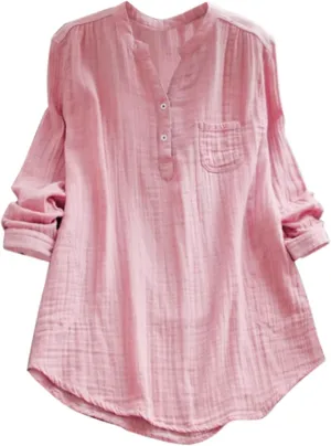 Women Short Sleeve Cotton Linen Shirt Casual Crew Neck Henley T Shirt Bohemian Embroidery Loose Summer Tops