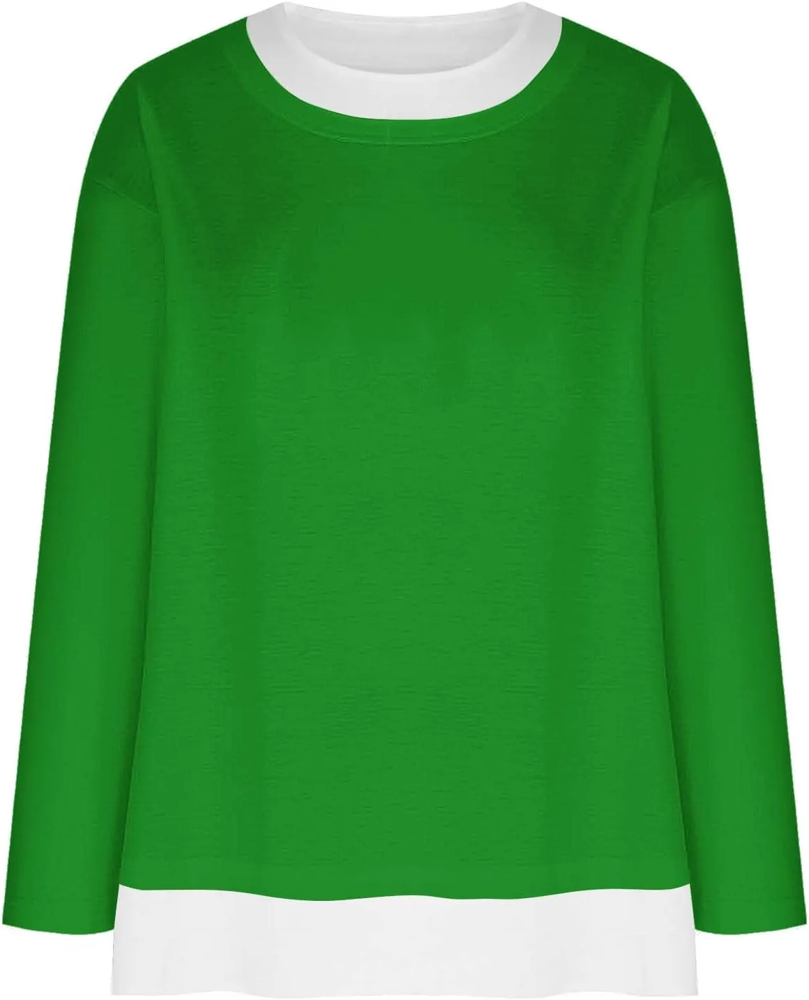Women Spring Fashion Pullover 2 in 1 Tops Long Sleeve Oversized Blouses Tops Casual Crewneck Tees Loose Shirts