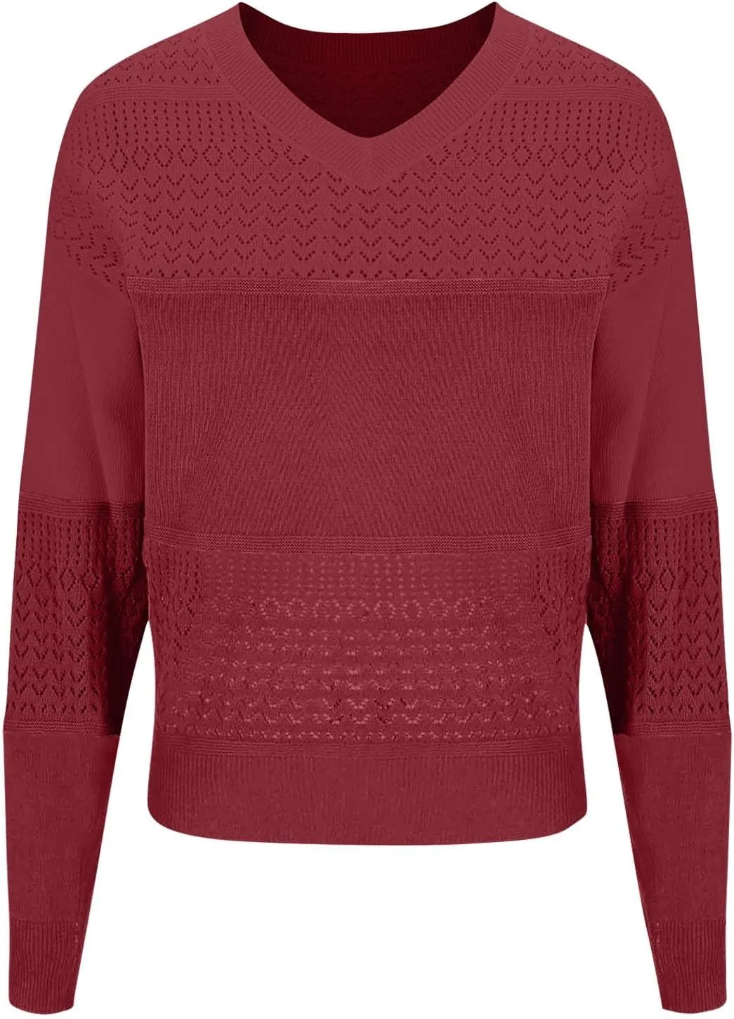 Women Sweaters Casual Long Sleeve V Neck Crochet Pullover Sweater Cable Knit Fashion Spring Tops