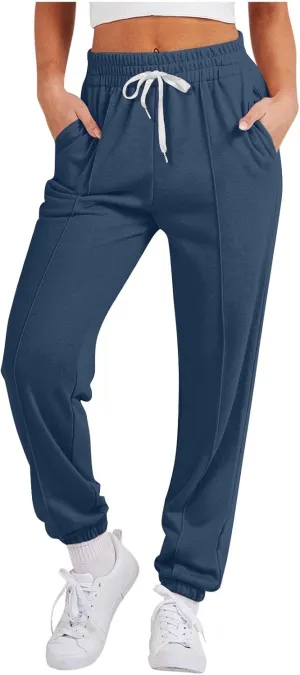 Women Sweatpants Drawstring High Waist Wide Leg Cinch Bottom Sports Pants Baggy Workout Fleece Joggers Lounge Pants