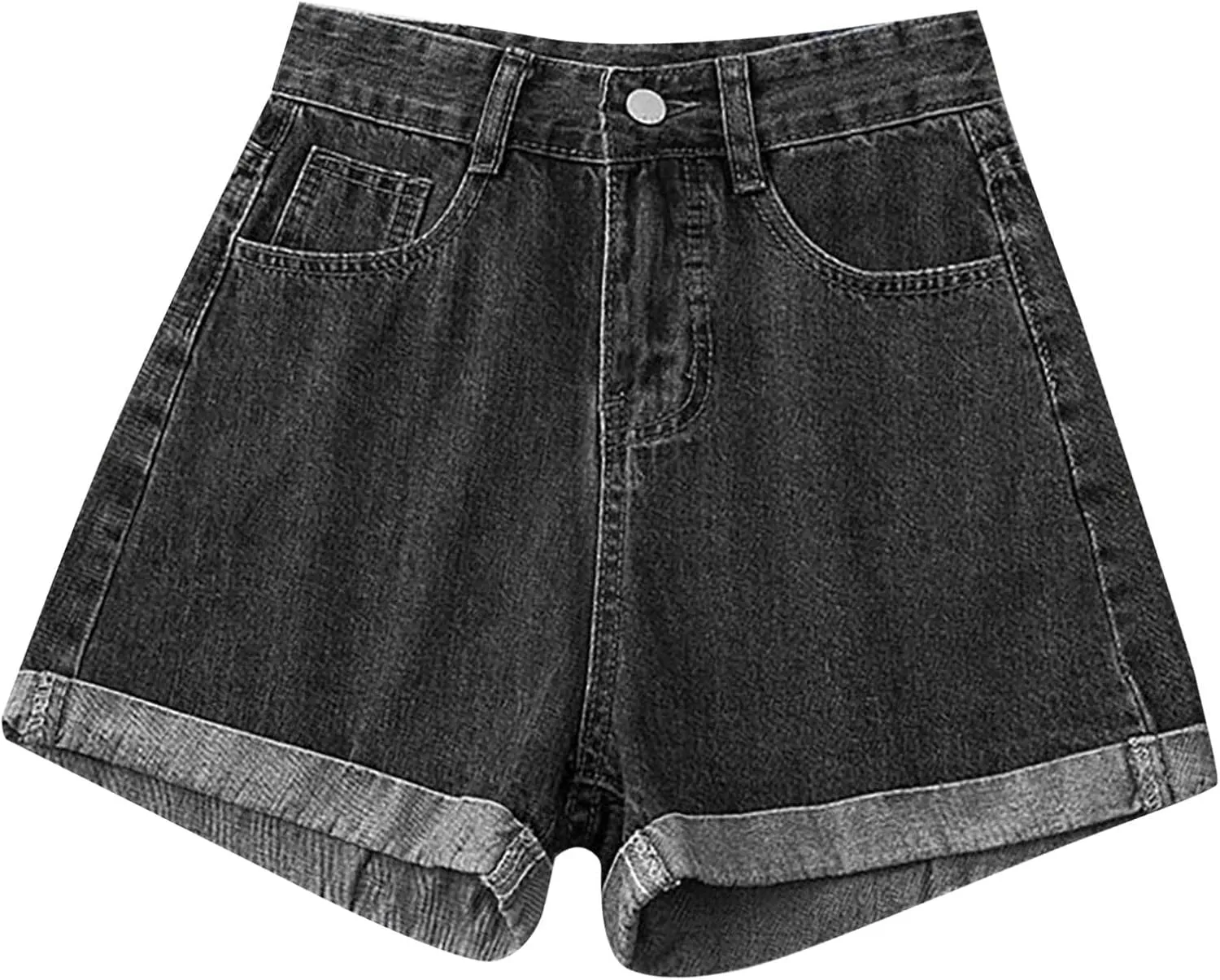 Women's A Line Wide-Leg Jean Shorts High Waisted Baggy Folded Hem Denim Shorts Comfy Loose Summer Beach Casual Short