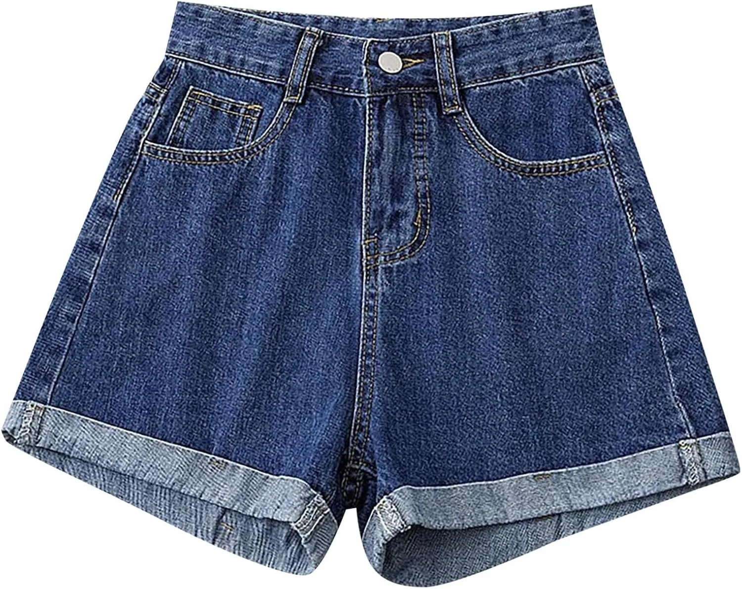 Women's A Line Wide-Leg Jean Shorts High Waisted Baggy Folded Hem Denim Shorts Comfy Loose Summer Beach Casual Short
