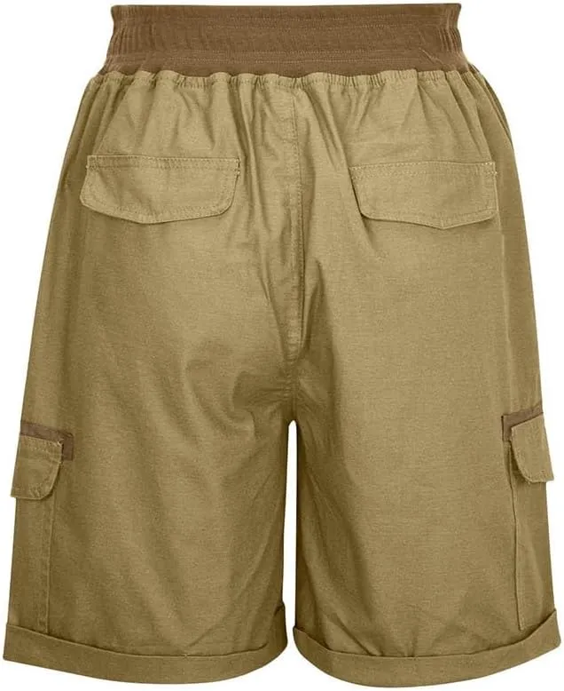 Womens Baggy Cargo Shorts Summer Casual Stretch Jeans Drawstring Beach Loost Fit Chino Shorts with Pockets