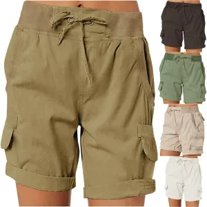 Womens Baggy Cargo Shorts Summer Casual Stretch Jeans Drawstring Beach Loost Fit Chino Shorts with Pockets