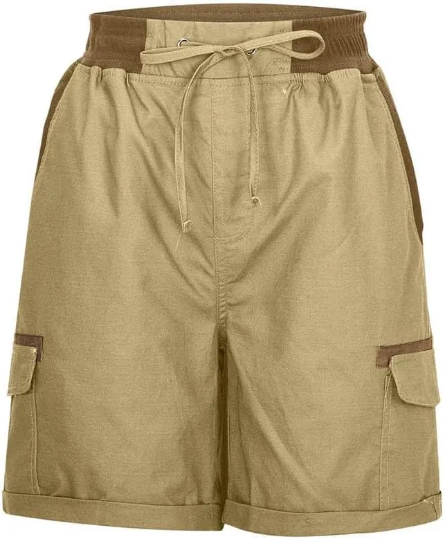 Womens Baggy Cargo Shorts Summer Casual Stretch Jeans Drawstring Beach Loost Fit Chino Shorts with Pockets