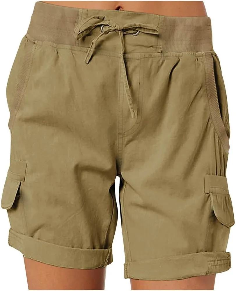Womens Baggy Cargo Shorts Summer Casual Stretch Jeans Drawstring Beach Loost Fit Chino Shorts with Pockets