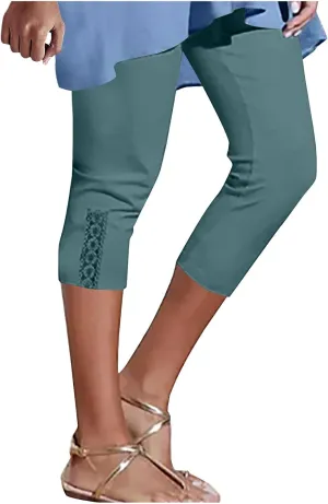Womens Capri Leggings for Summer Casual Stretch High Waist Leggings Under Dress Lightweight Soft Capris Cropped Pants