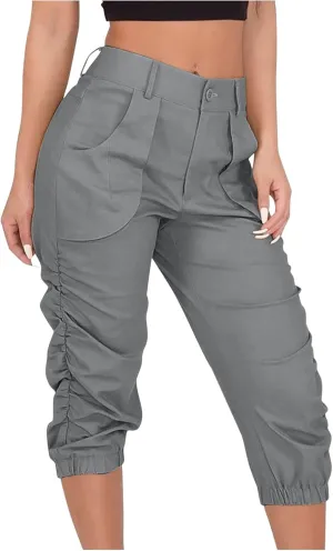 Womens Cargo Capris Pants Women Baggy Wide Leg High Waist Casual Pants Jean Stretch Outfits Plus Size