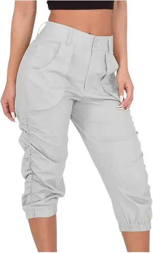 Womens Cargo Capris Pants Women Baggy Wide Leg High Waist Casual Pants Jean Stretch Outfits Plus Size