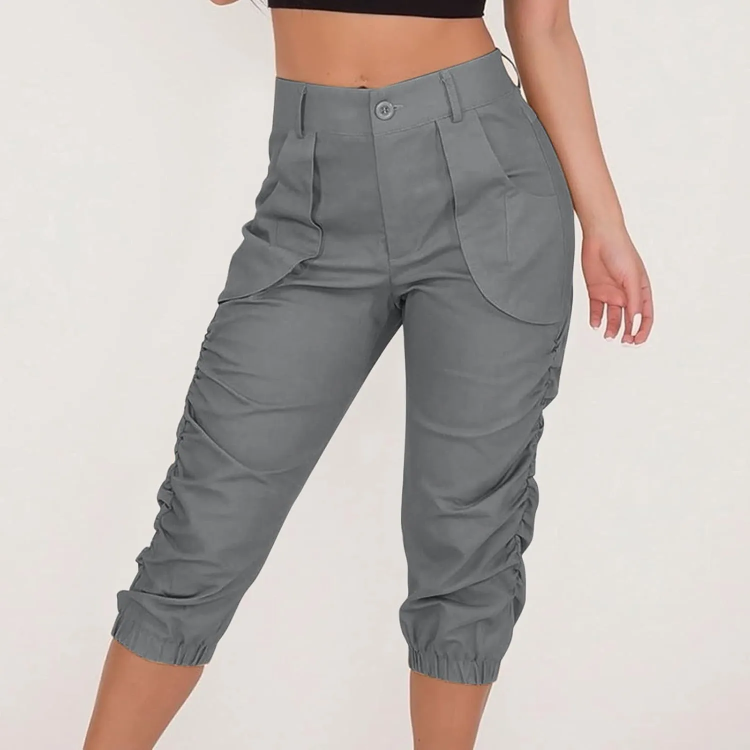 Womens Cargo Capris Pants Women Baggy Wide Leg High Waist Casual Pants Jean Stretch Outfits Plus Size