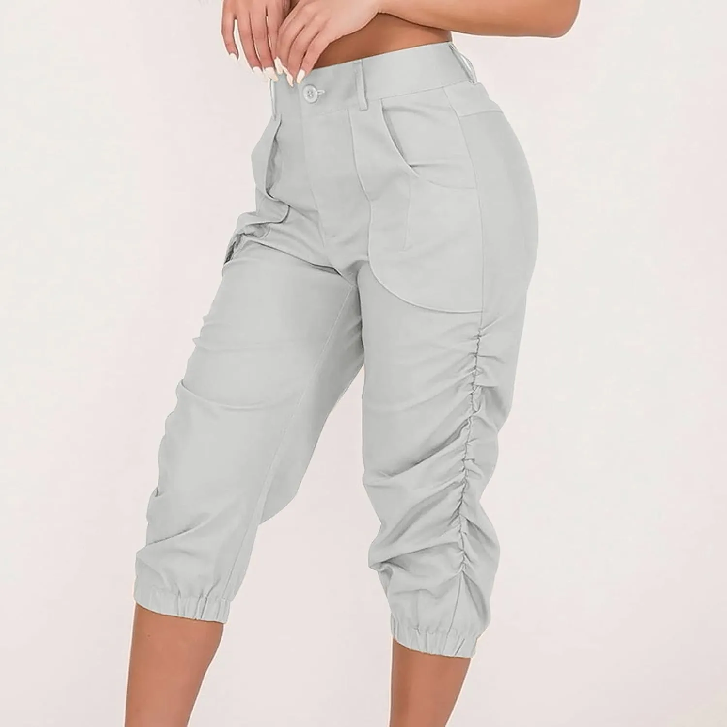 Womens Cargo Capris Pants Women Baggy Wide Leg High Waist Casual Pants Jean Stretch Outfits Plus Size