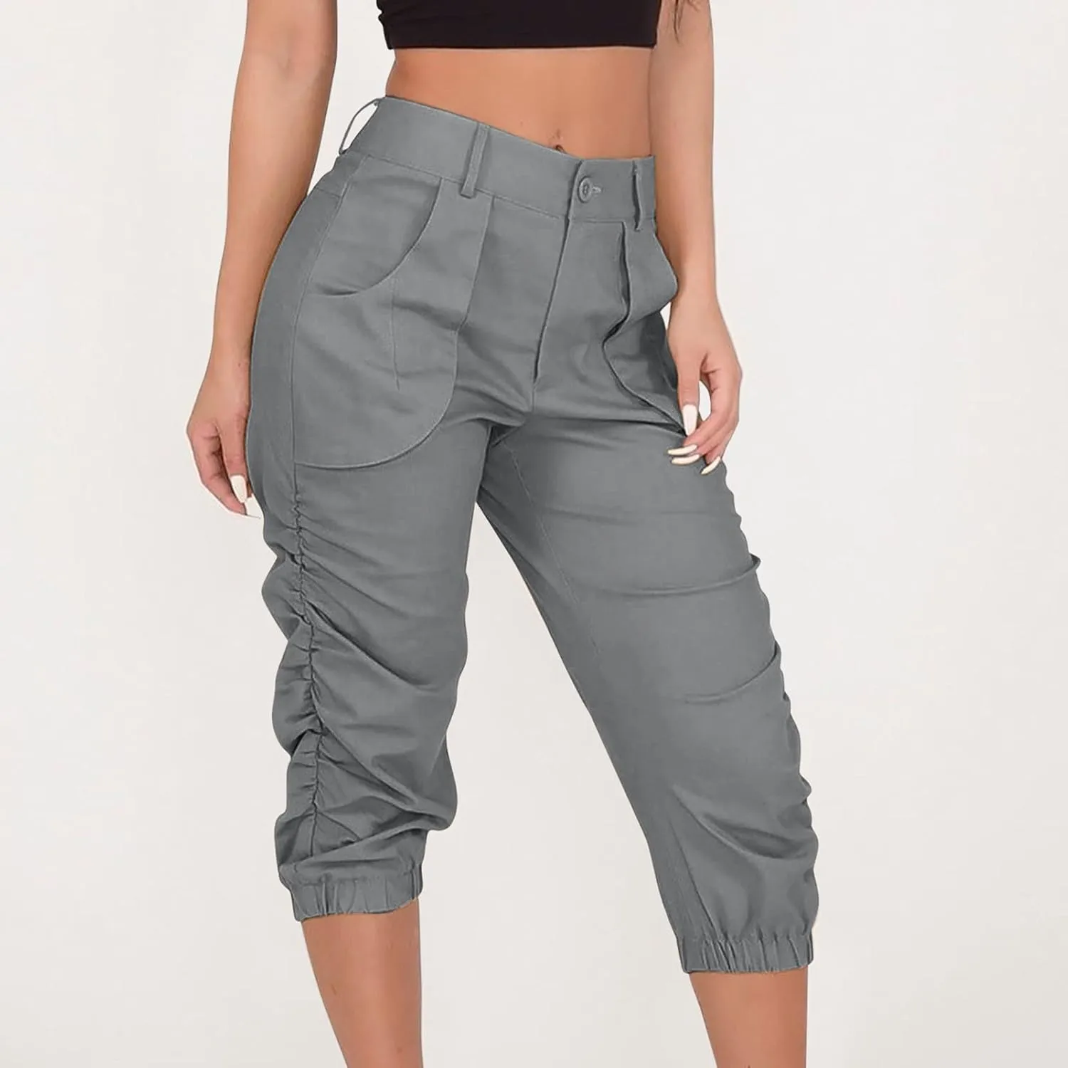 Womens Cargo Capris Pants Women Baggy Wide Leg High Waist Casual Pants Jean Stretch Outfits Plus Size