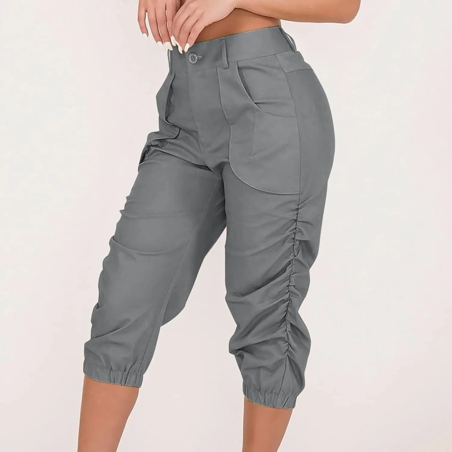 Womens Cargo Capris Pants Women Baggy Wide Leg High Waist Casual Pants Jean Stretch Outfits Plus Size