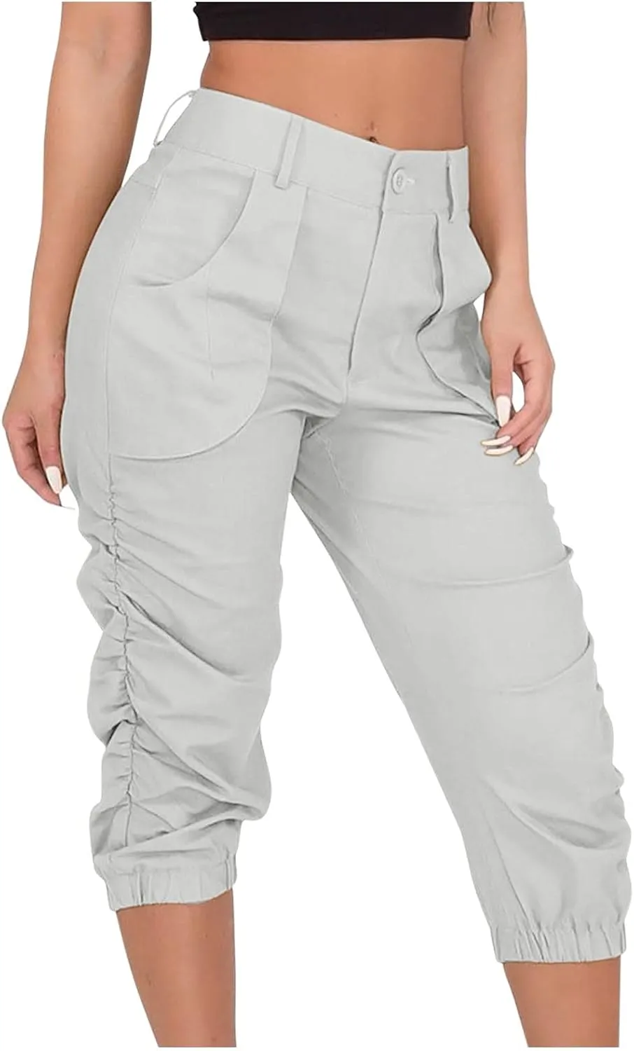 Womens Cargo Capris Pants Women Baggy Wide Leg High Waist Casual Pants Jean Stretch Outfits Plus Size