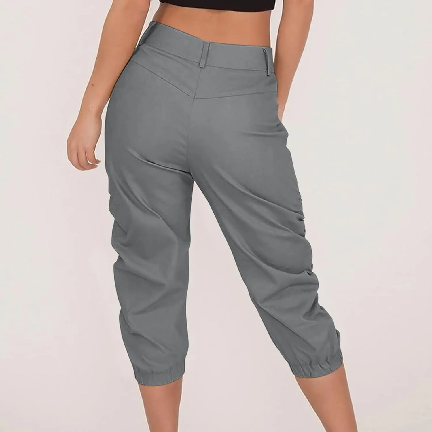 Womens Cargo Capris Pants Women Baggy Wide Leg High Waist Casual Pants Jean Stretch Outfits Plus Size