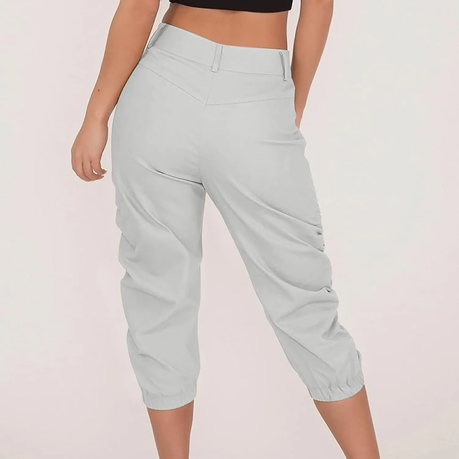 Womens Cargo Capris Pants Women Baggy Wide Leg High Waist Casual Pants Jean Stretch Outfits Plus Size