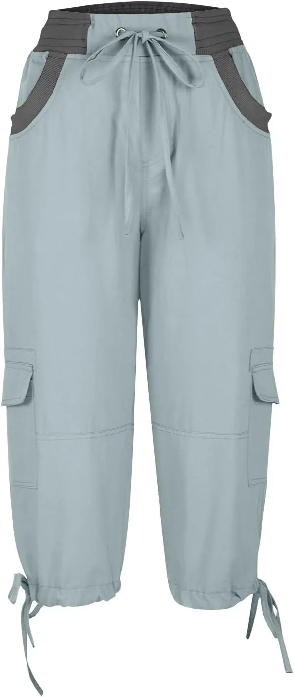 Women's Cargo Capris Relaxed Fit Low Waist Cargo Capri Pant Summer Casual Lightweight Lounge Cropped Trousers Pockets