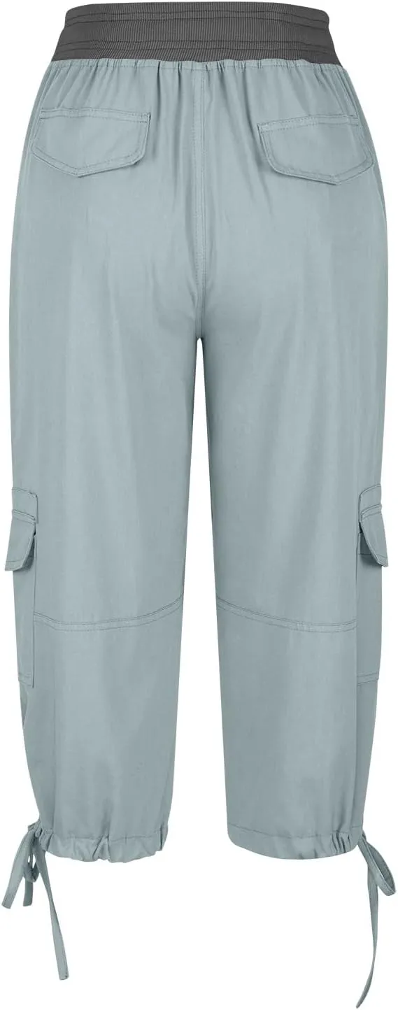 Women's Cargo Capris Relaxed Fit Low Waist Cargo Capri Pant Summer Casual Lightweight Lounge Cropped Trousers Pockets