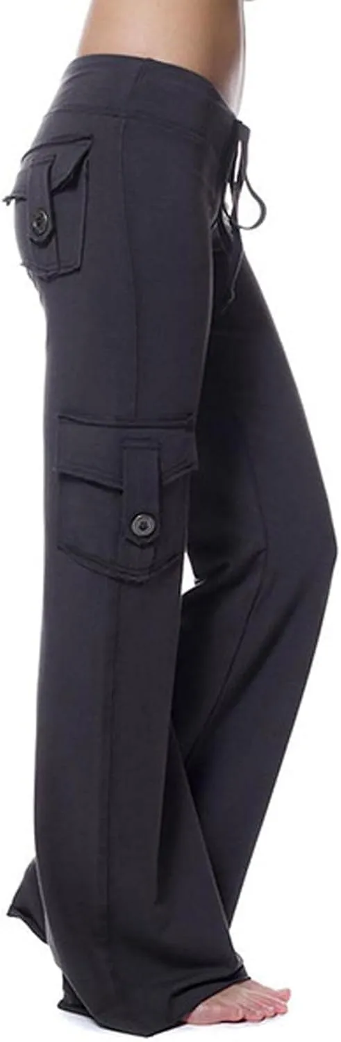 Womens Cargo Pants High Waisted Wide Leg Trousers Elastic Waist Stretch Drawstring Casual Cargo Pants with Pockets