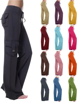 Womens Cargo Pants High Waisted Wide Leg Trousers Elastic Waist Stretch Drawstring Casual Cargo Pants with Pockets