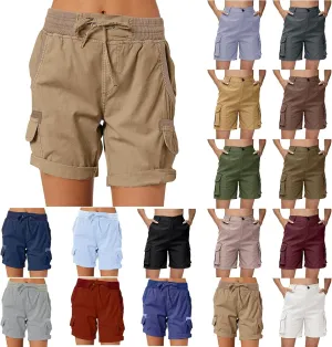 Womens Cargo Shorts 2025 Summer Casual Elastic High Waisted Drawstring Shorts Dressy Cotton Short Pants with Pocket